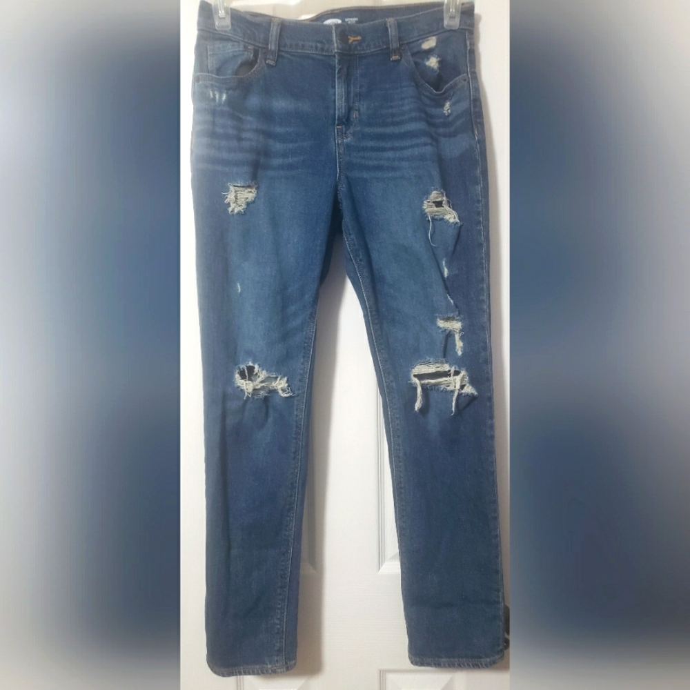Old Navy Boyfriend Midrise Women's Distressed Skinny Jeans - Blue